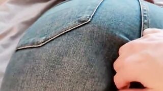 Teen in Ripped Jeans Gets Anal Footjob Cumshot