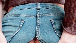 Teen in Ripped Jeans Gets Anal Footjob Cumshot
