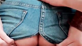 Teen in Ripped Jeans Gets Anal Footjob Cumshot