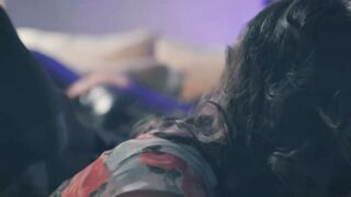 Petite Brunette Deepthroats Cock While Mistress Whips Wife's Ass