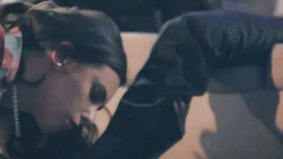 Petite Brunette Deepthroats Cock While Mistress Whips Wife's Ass