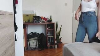 Redhead Teen Strips Outfits on Webcam, Small Tits & Ass Tease