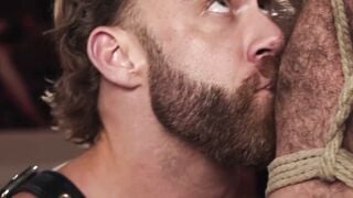 Brogan Sucks Cock From Bound Muscular Sub in Leather BDSM Fetish