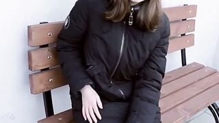 Abigail Mac Deepthroats Huge Black Cock on Snowy Park Bench