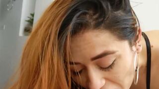 Petite Latina Teen in Fishnets Deepthroats Big Cock POV