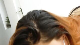 Petite Latina Teen in Fishnets Deepthroats Big Cock POV