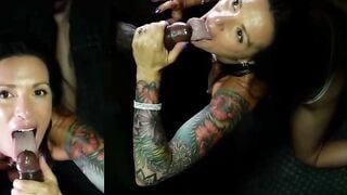 Tattooed Maria May Deepthroats Glory Hole Cock & Swallows 8 Cumshots