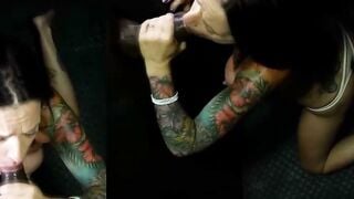 Tattooed Maria May Deepthroats Glory Hole Cock & Swallows 8 Cumshots