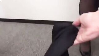 Japanese Office Babe Gets Hairy Pussy Handjob In Tight Skirt