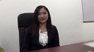 Japanese Office Babe Gets Hairy Pussy Handjob In Tight Skirt