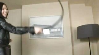 Japanese Woman in Leather Suit Gets Hard Whipped by Dominant Master