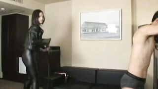 Japanese Woman in Leather Suit Gets Hard Whipped by Dominant Master