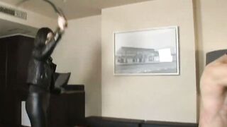 Japanese Woman in Leather Suit Gets Hard Whipped by Dominant Master