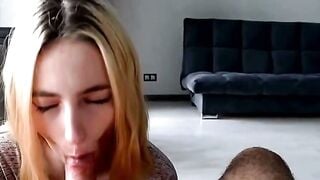 Amateur Blonde Wife Deepthroats Dick & Gets Cum On Her Boobies At Home