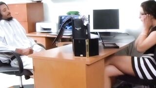 Leah Lexington Deepthroats Dick James' Monster Black Cock in Office