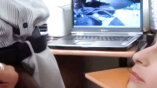 Leah Lexington Deepthroats Dick James' Monster Black Cock in Office