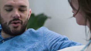 Gracie Jane Sucks Cliff Jensen's Hard Cock on Couch