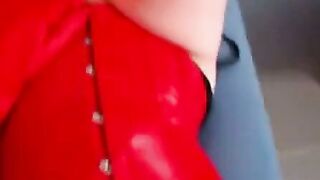 German Amateur Webcam Slave in Red Latex Corset and Heels