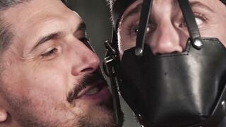 Quin Quire Suspended in Chainmail Hood & Steel Ball Gag Hardcore Gay BDSM Dungeon