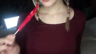 Blonde Teen Sucks Candy On Webcam