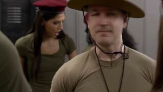 Inked Shemale Soldier Gets Barebacked By 2 Curvy Military Babes In Barracks