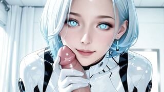Silver-Haired AI Woman Deepthroats Cock in High-Tech Lab Exam