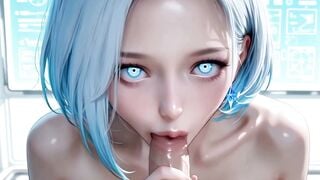 Silver-Haired AI Woman Deepthroats Cock in High-Tech Lab Exam