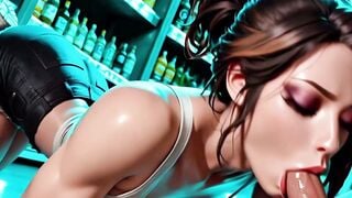 3D Brunette Deepthroats & Rides Hard In Supermarket Aisle