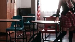 Petite Blonde Student Pisses on Teacher Then Deepthroats Big Cock