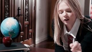 Slender Blonde Coco Lovelock Deepthroats Bald Professor in Classroom