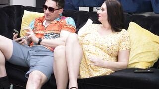 Tattooed Brunette MILF Sucks Cock Then Takes Hard Doggy Style on Black Couch
