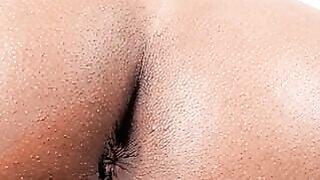 Ebony Trans Beauty Spreads Thick Ass & Teases Big Cock On Camera