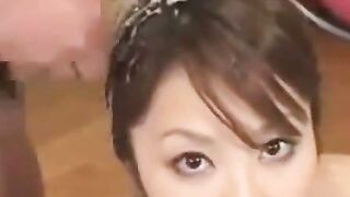 Japanese Amateur Slut in Costume Gets Bukkaked and Covered in Cum