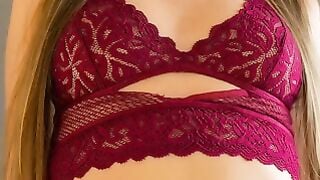 Amateur Girl in Red Lace Lingerie Self Pleasure First Time Homemade Video