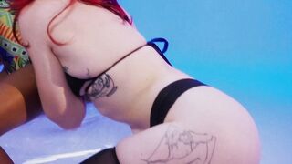 Tattooed Redhead & Ebony Threesome: Big Cock Doggystyle Ass Fuck