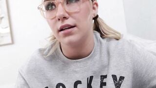 Stepsister Sucks Cock In Tight Grey Sweatshirt Until Facial Cumshot