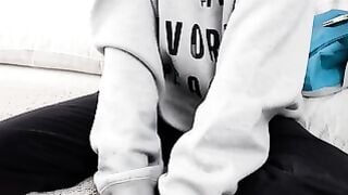 Stepsister Sucks Cock In Tight Grey Sweatshirt Until Facial Cumshot