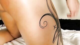 Tattooed Brunette Rides Big Dildo on Webcam