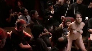 James Deen Roughs Up Hooded Chinese Cunt On Bar Table In Front Of Crowd