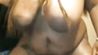 Black BBW Rides Dildo on Webcam with Huge Natural Tits
