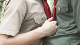 Scout 3some: Twinks Deep Throat Long Penis in Forest