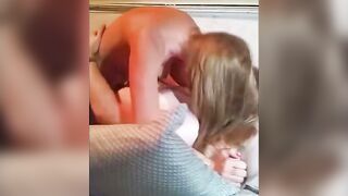 Amateur Blonde Wife with Back Tattoo Sucks Cock for Cuckold Husband