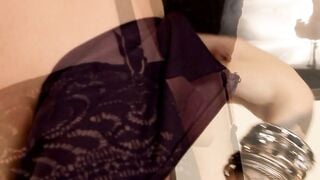 Redhead Trans Babe in Black Lingerie Exposes Asshole for Doggy Style Anal