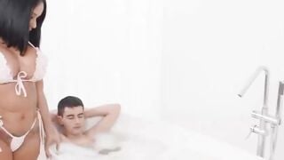 Allison Miller Deepthroats Jordi's Thick Cock In The Shower