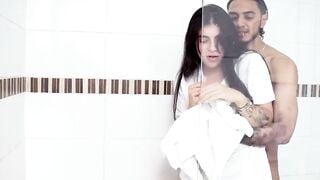 Jessica Gets Roughly Fucked in the Shower by Her Tattooed Neighbor