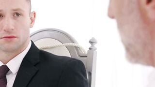 Older Master Stretches Bareback Twink Ass With Glass Dildo In White Suit Interview