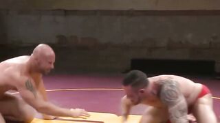 Seven Dixon And Mitch Vaughn Oiled Up For Hardcore Naked Kombat On Purple Wrestling Mat