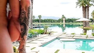 Lacey Jayne Sucks Ricky's Cock Before Massive Poolside Resort Orgy