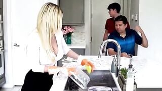Busty Blonde MILF Sucks Young Friend's Cock In Kitchen