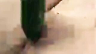 Petite Brunette Masturbates with Cucumber on Webcam